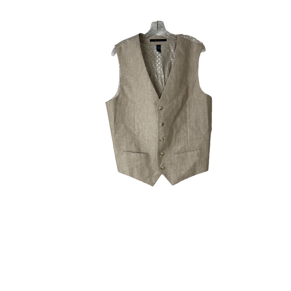 Perry Ellis Men's‎ Linen Blend Suit Vest Sz M Taupe/Beige